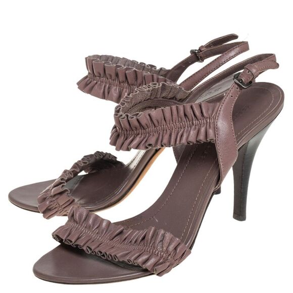 Burberry Brown Leather Ruffle Sandals Size 37 - Picture 4 of 4